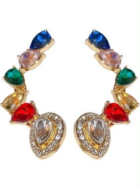 Anthropologie Multicolor Teardrop Crystal Ear Climbers